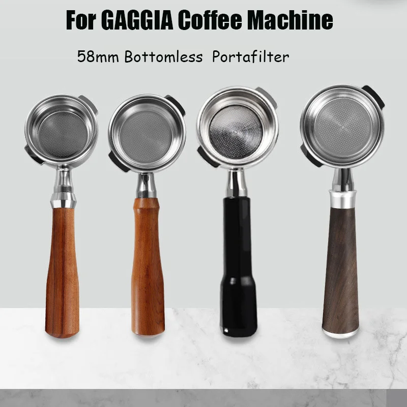 Gaggia Portafiltro Senza Fondo 58Mm Manico In Legno Massello Portafilter Universale Per Gaggia Classic Coffee Machine Barista Tools
