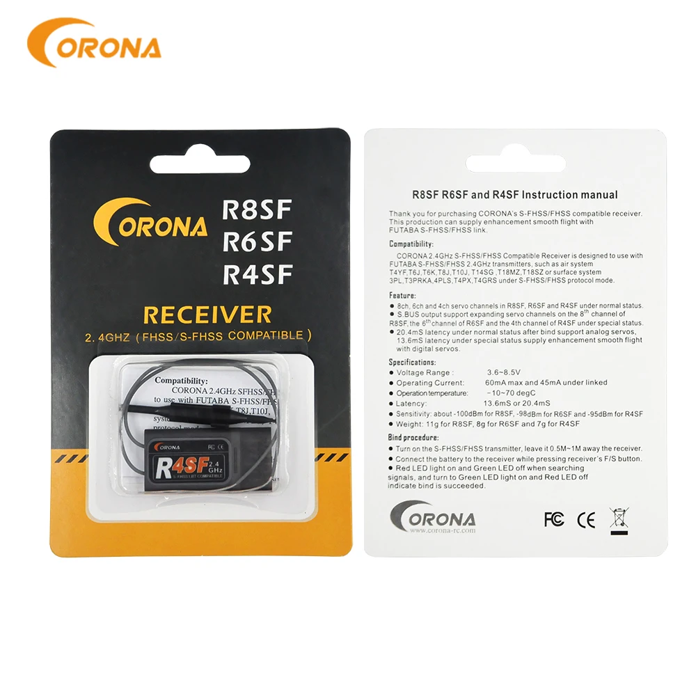 Corona 2.4G R4Sf 4 Canali Ricevitore S-Fhss/Fhss Compatibile Futaba Sfhss 14Sg T8J T10J Radio