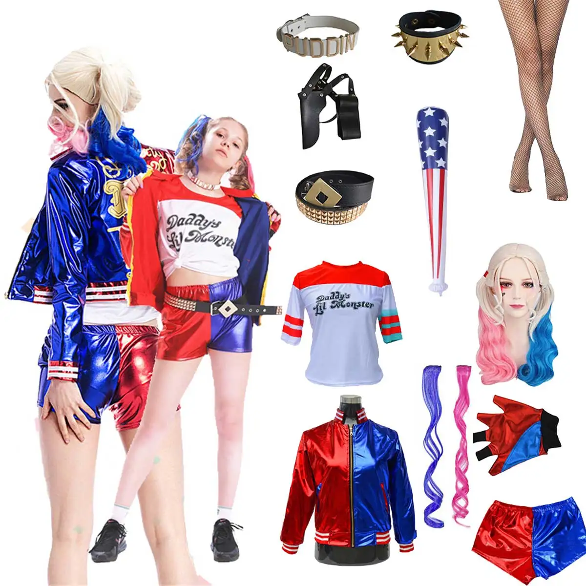 Kids Women Squad Harley Cosplay Jacket Pants Shirt Quinn Costume Kids Adult Squad Villain Collection Costume Di Halloween