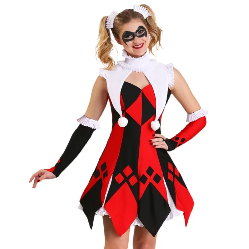 Halloween Women Clown Harley Costume Evil Clown Penale Quinn Cosplay Outfit Circo Clown Performance Costume Party Dress Up