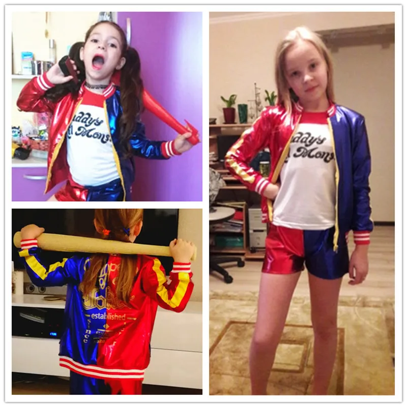 Suicide Cosplay Costumes Harley Squad Quinn Kids Girls Cappotti Femme Jacket Suit Con Guanti Per Parrucca