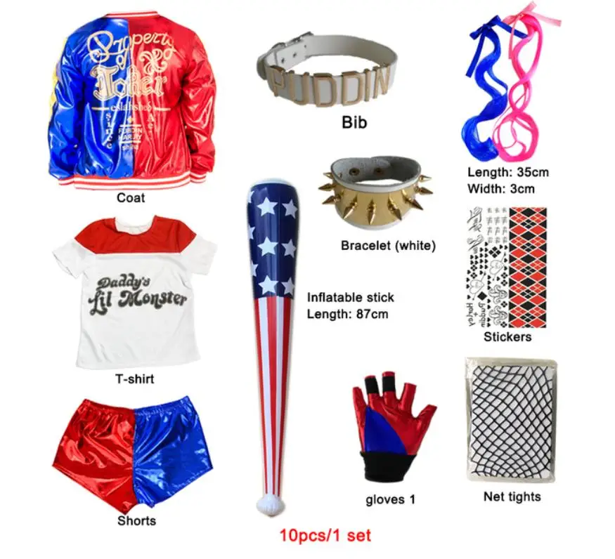 Carnival Kids Girls Harley Cosplay Costumes Quinn Belt Monster Jacket Pants Set Vestiti Da Festa