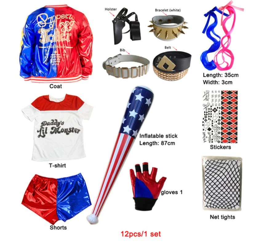 Bambini Ragazze Harley Costumi Cosplay Quinn Monster Jacket Pantaloni T-Shirt Set Vestiti Da Festa