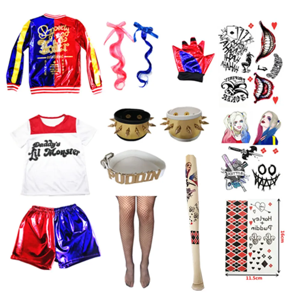 Bambini Ragazze Harley Costumi Cosplay Quinn Monster Jacket Pantaloni T-Shirt Set Vestiti Da Festa