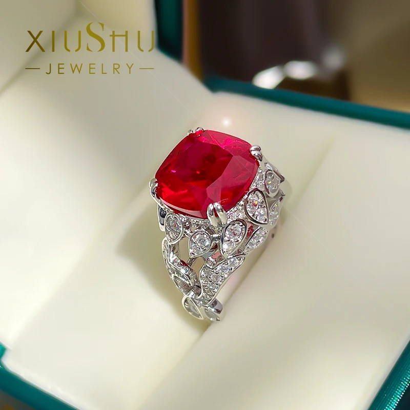 10 Carati Gaulto Luxury Seiko Artificial Pigeon Blood Ruby Ring Femminile 925 Sterling Silver Index Esagerato