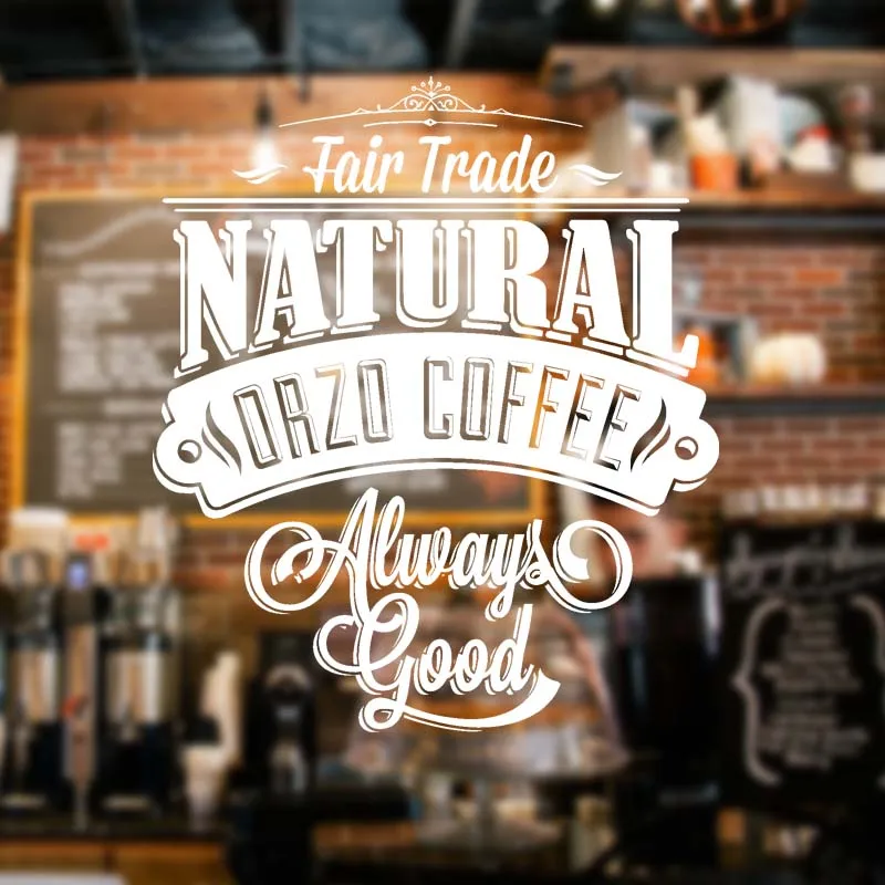 Coffee Shop Sign Fair Trade Natural Orzo Mug Logo Cafe Decor Adesivo Per Tazza Da Parete Di Alta Qualità Vinile Personalizzato