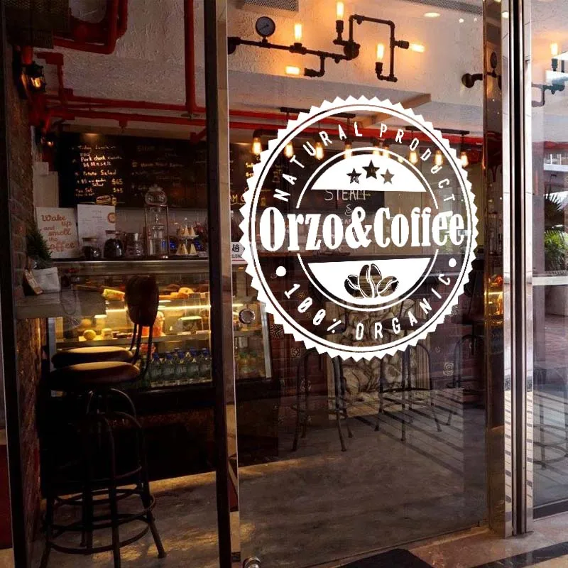 Coffee Shop Sign Fair Trade Natural Orzo Mug Logo Cafe Decor Adesivo Per Tazza Da Parete Di Alta Qualità Vinile Personalizzato