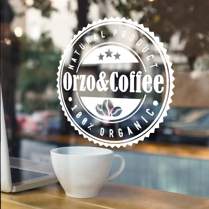 Coffee Shop Sign Fair Trade Natural Orzo Mug Logo Cafe Decor Adesivo Per Tazza Da Parete Di Alta Qualità Vinile Personalizzato