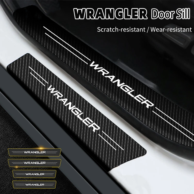 4Pcscar Door Soglia Battitacco Piastra In Fibra Di Carbonio Davanzale Protector Adesivi Per Jeep Wrangler 2000-2022 Auto Door Entry Pedal Guards