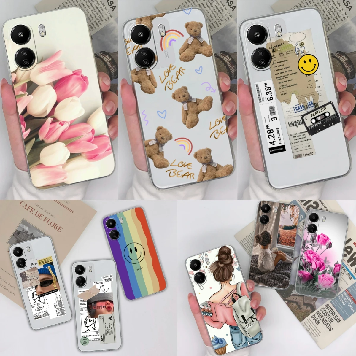 Per Xiaomi Redmi 13C 13 C 4G 5G Custodia Fashion Heart Cover Clear Soft Silicone Tpu Shell Coque Per Redmi13C Redmi 13 C Capa Fundas