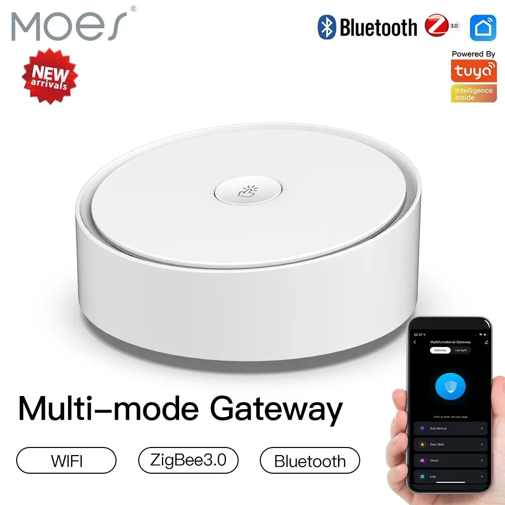 Moes Multi-Mode Smart Home Gateway Zigbee Wifi Bluetooth Mesh Hub Door Bell Clock Multifunzionale