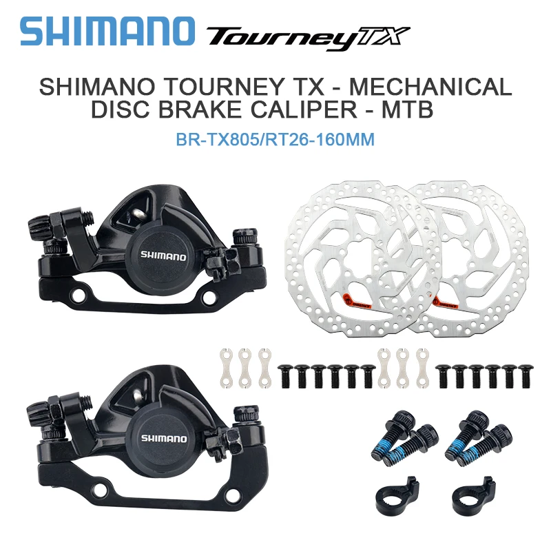 Shimano Tourney Tx Br-Tx805 Pinze Freno A Disco Meccaniche Pastiglie In Resina G3 Hs1 Rt10 Rt26 Rotore 160Mm Accessori Per Biciclette