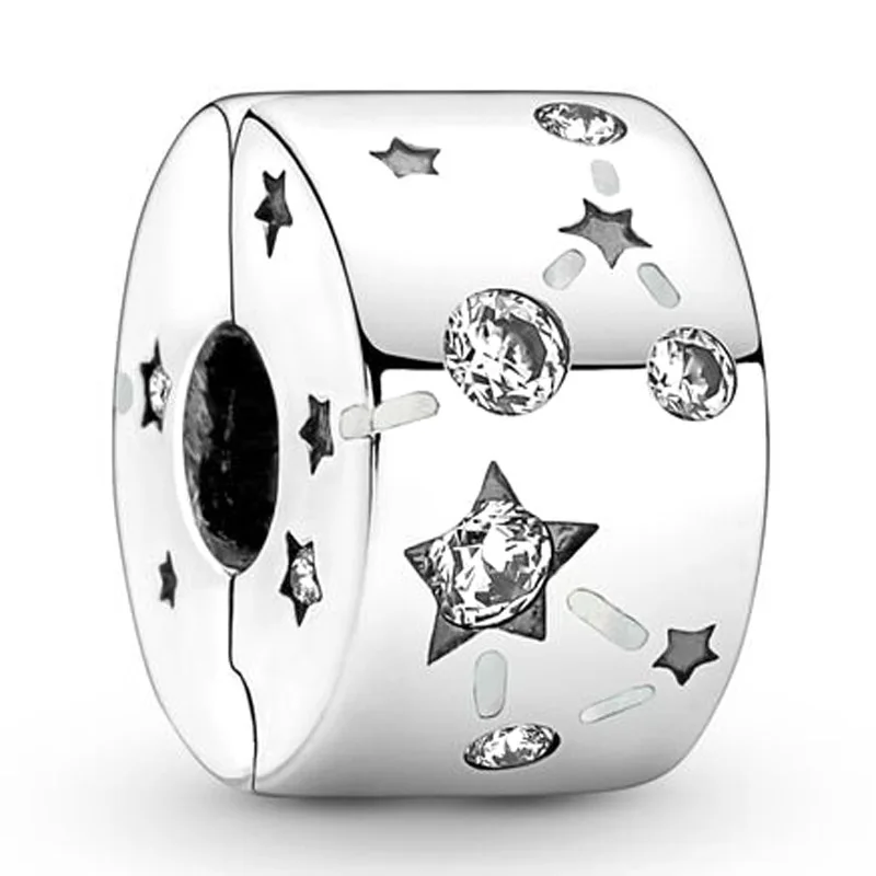 Original Stars & Galaxy Clip Beads Charm Fit Pandora Women 925 Sterling Silver Bracciale Bangle Jewelry