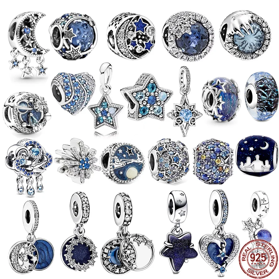 Astronauta Star & Crescent Moon Charm Celestial Galaxy Star Murano Ciondola Beads Fit Bracciale Pandora Originale Gioielli In Argento 925