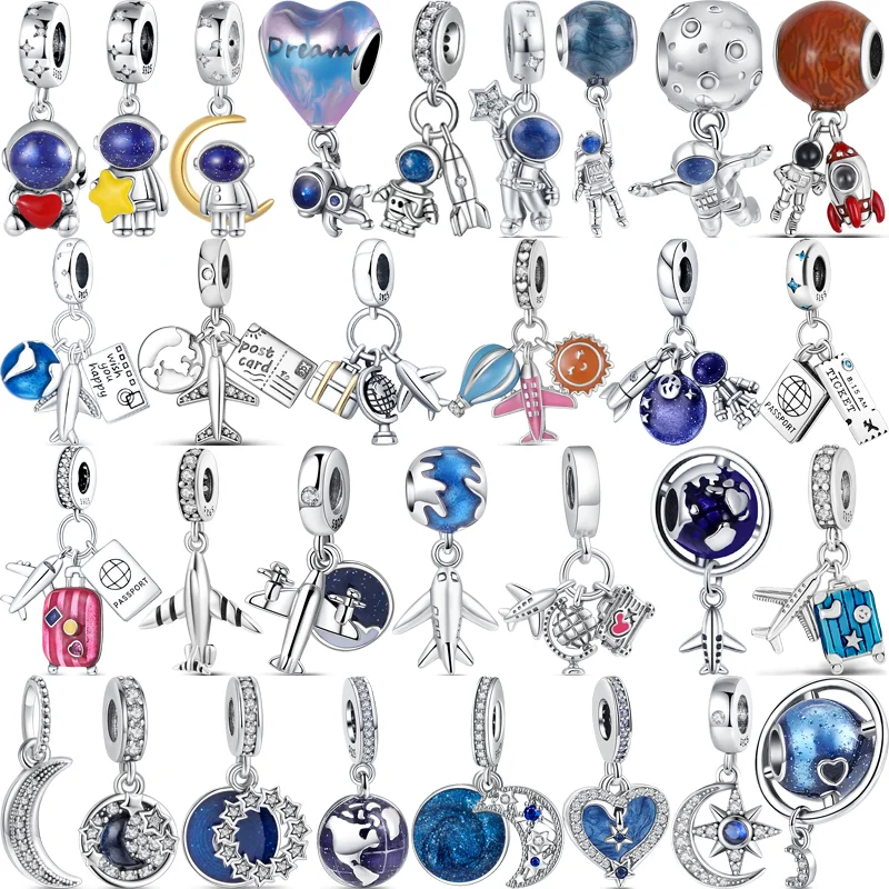 925 Solid Silver Astronaut Rocket Star Moon Planet Airplane Galaxy Ciondola Charm Beads Fit Original Pandora Bracciale Gioielleria Raffinata