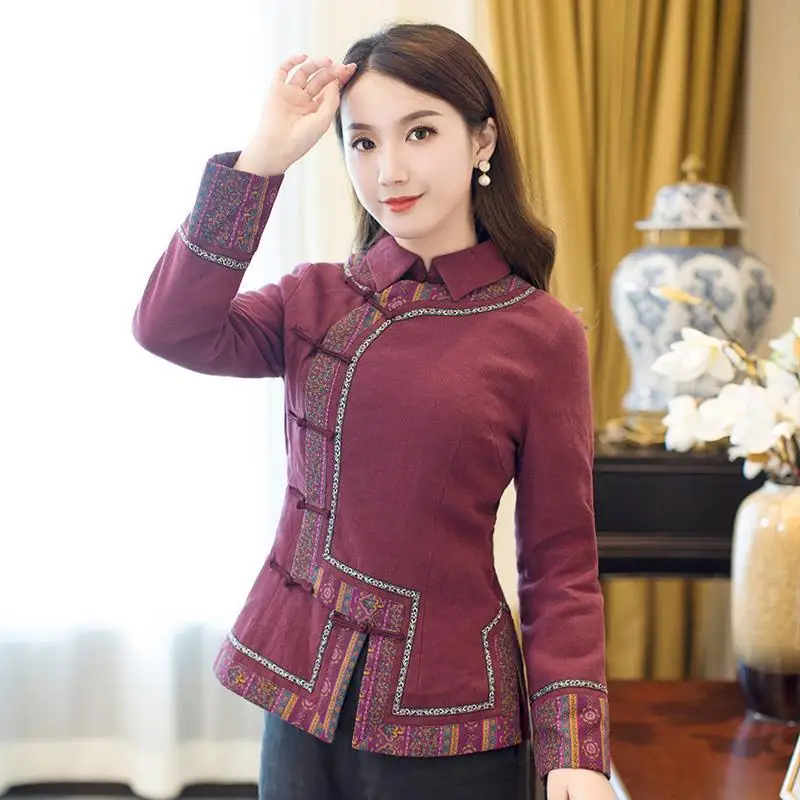 Women Cheongsam Jackets Elegant Chinese Style Qipao Button Zen Tea Tops Retro Print Slim Shirts Coats Vintage Oriental Clothing