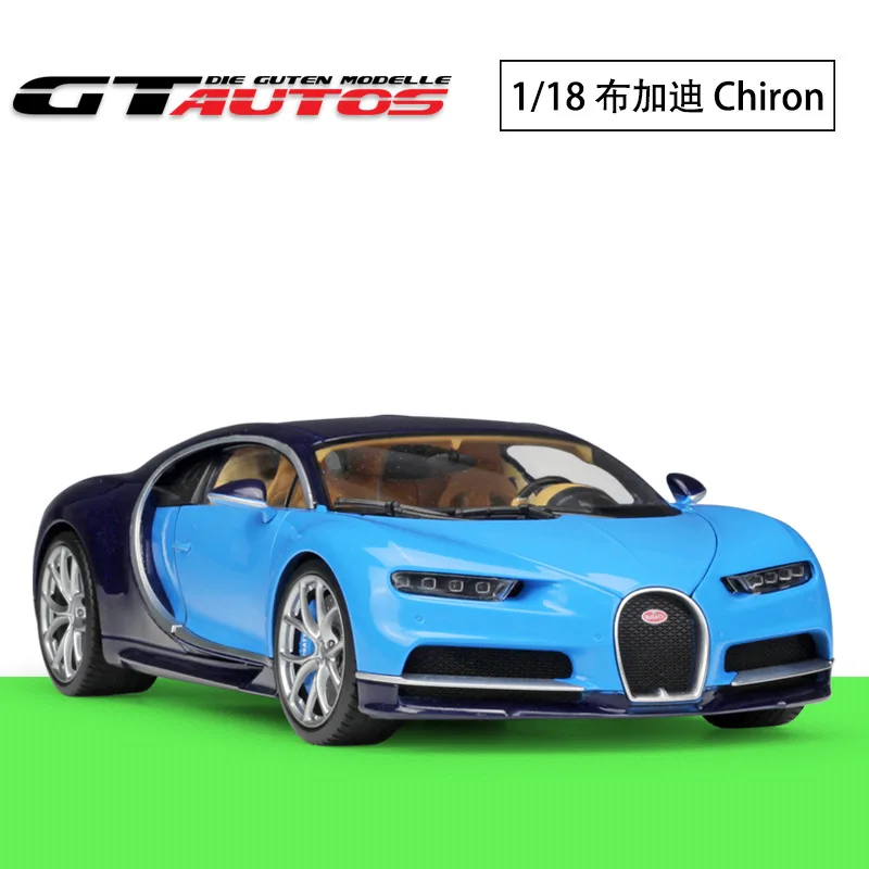 Welly 1:18 Gta Per Bugatti Chiron 2016 Super Car Metal Diecast Model Car Gifts Collection Display Blu/Bianco Blu