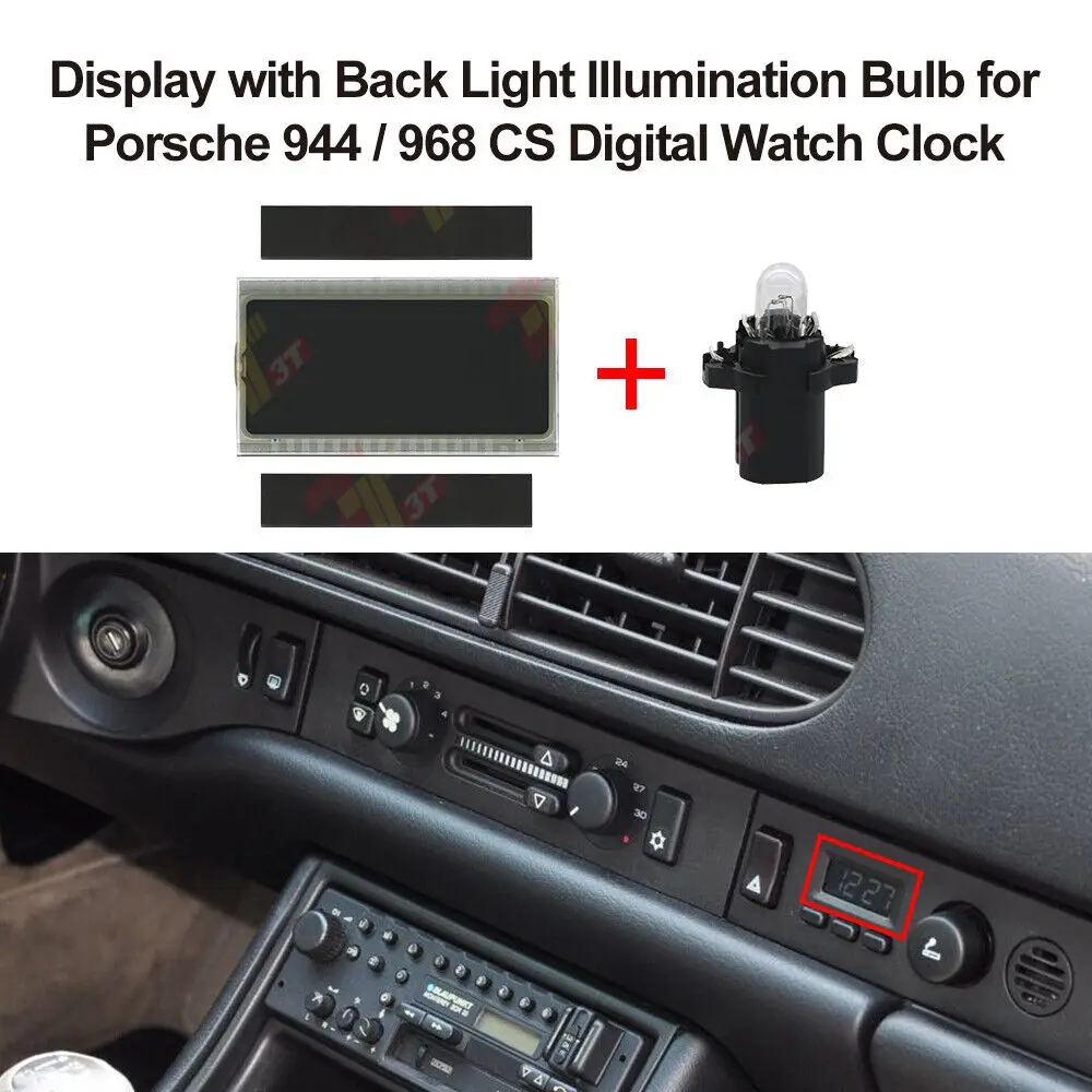 Display Lcd Cruscotto Con Lampadina Retroilluminata Per Orologio Digitale Porsche 944 / 968 Cs