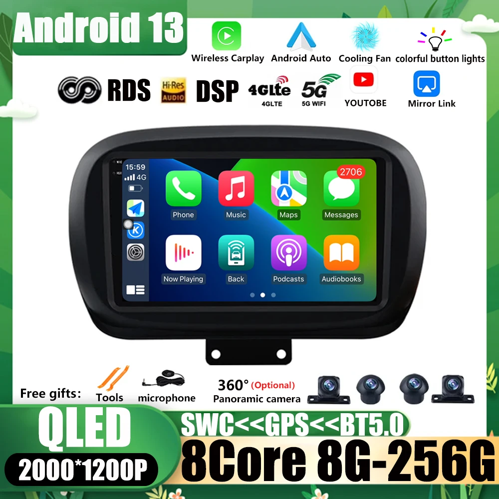 Per Fiat 500X 2014 - 2020 Multimedia Stereo Android 13 Dsp Mirror Link Lettore Bt Autoradio Navigazione Gps 4Glet Wifi Fm