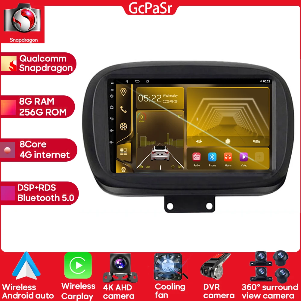 Per Fiat 500X 2014 - 2020 9 Pollici Android 13 Qualcomm Snapdragon 8 Core Car Radio Player Wireless Android Auto Mirror Link 4G