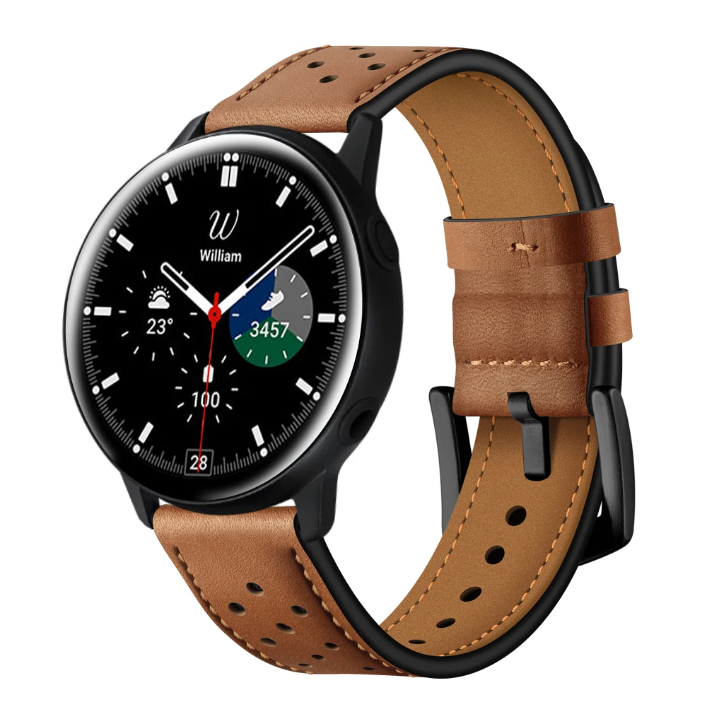 20Mm 22Mm Leather Band For Samsung Galaxy Watch4 Classic 46Mm 42Mm Bands/Galaxy Watch 4 44Mm 40Mm Strap/Galaxy Watch3 45Mm 41Mm