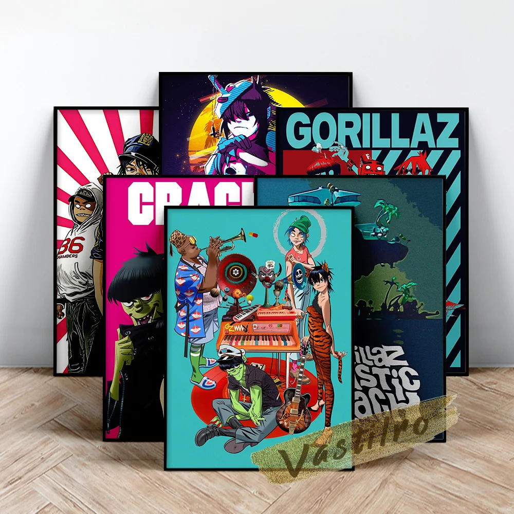 Poster Gorillaz, Arte Della Parete Della Banda Virtuale, Personaggio Virtuale Dei Cartoni Animati 2D Noodle Russel Hobbs Murdoc Niccals Immagine Della