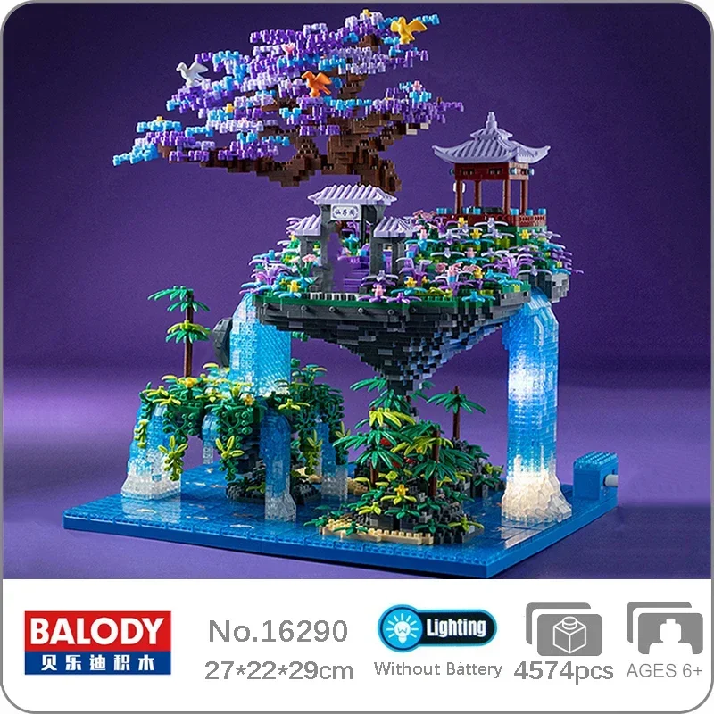 Balody 16290 World Architecture Pavilion Cloud Tree Island Waterfall Pool Light Mini Diamond Blocks Mattoni Building Toy No Box