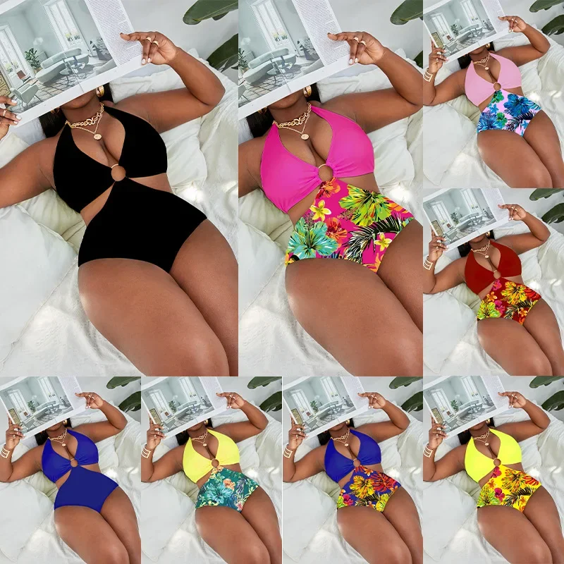 Swimwear Women 2022 New Swimsuit One Piece Sexy Yellow Floral Print High Waist Beach Wear Outfit Bathing Suit Plus Size Summer