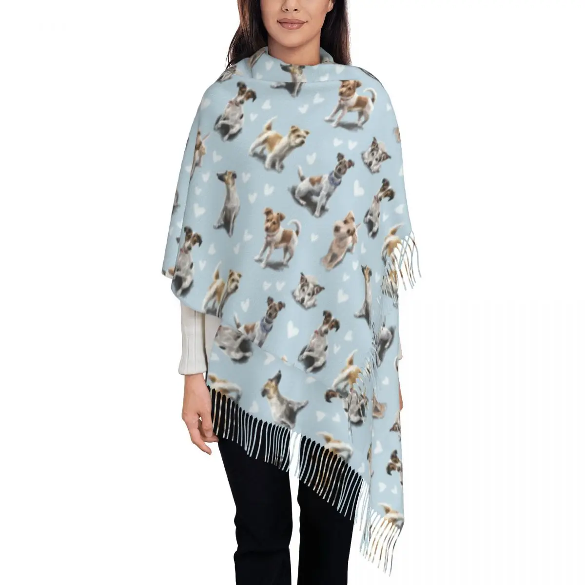 Personalizzato Stampato Jack Russell Terrier Cucciolo Amore Sciarpa Donna Uomo Inverno Caldo Sciarpe Pet Dog Scialle Wrap