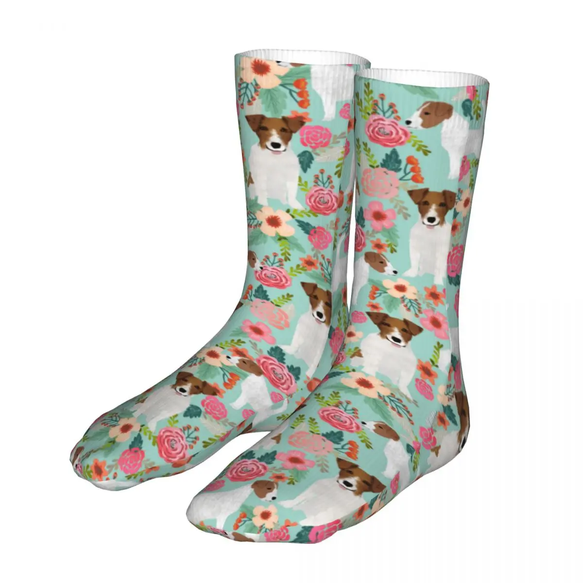 Harajuku Jack Russell Vintage Florals Dog Woman Socks 2022 Calzini Da Ciclismo Da Uomo