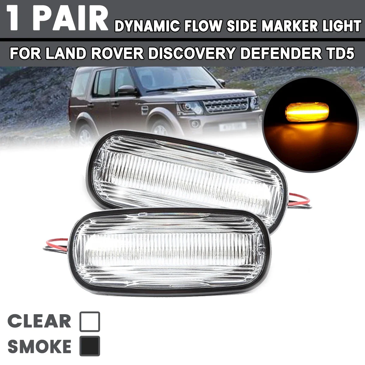 2Pcs Che Scorre Side Marker Lamp Dynamic Led Side Repeater Indicatore Luminoso Per Land Rover Discovery Defender Td5