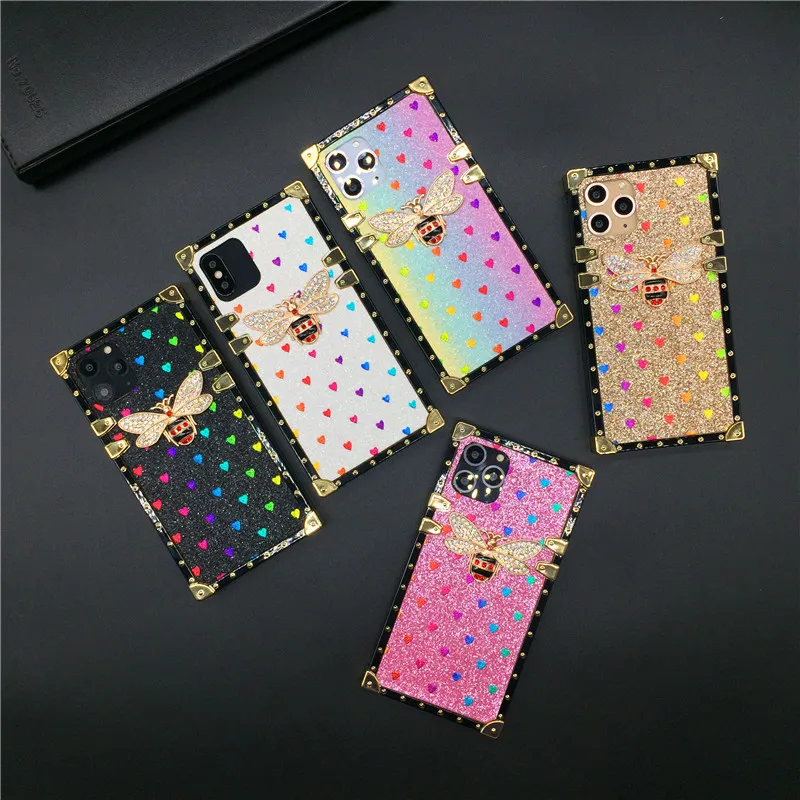 Luxury Bling Glitter 3D Bee Love Heart Diamond Case Per T-Mobile Revvl 6 Pro 5G Soft Square Cover Per Telefono Per T-Mobile Revvl 6