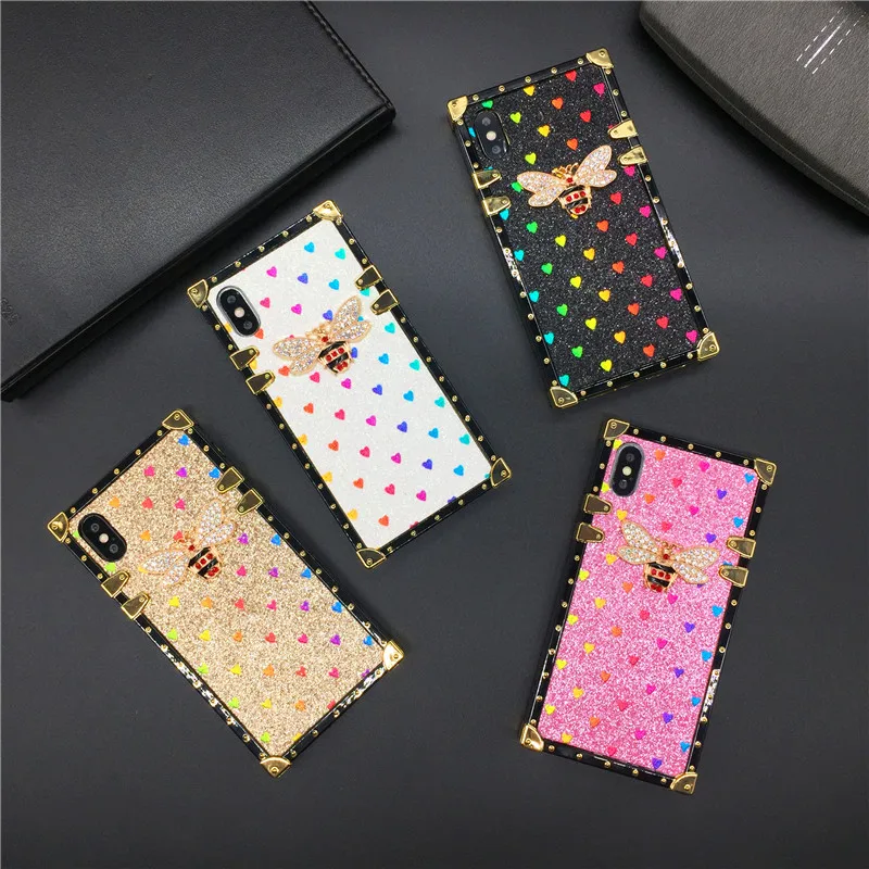 Luxury Glitter Love Heart Bling Diamond 3D Bee Cover Per T-Mobile Revvl 6 Custodia Quadrata In Silicone Per Telefono Per T-Mobile Revvl 6 Pro 5G
