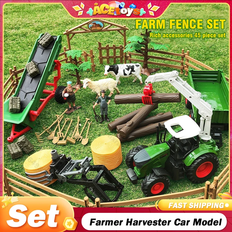 Farmer Harvester Car 1/24 Engineering Car Tractor Toy Model Scorrevole Farm Vehicle Boy Toy Car Model Diecast Simulation Car Set