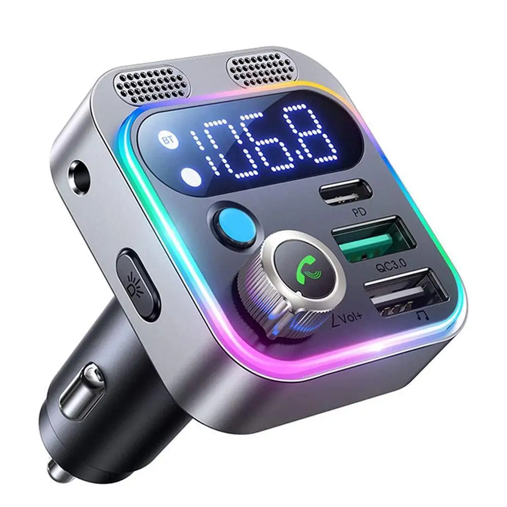 Trasmettitore Fm Bluetooth Per Auto Modulatore Fm Bluetooth Dual Usb 48W Pd & Qc3.0 Adattatore Per Caricabatterie Per Auto Lettore Musicale Vivavoce