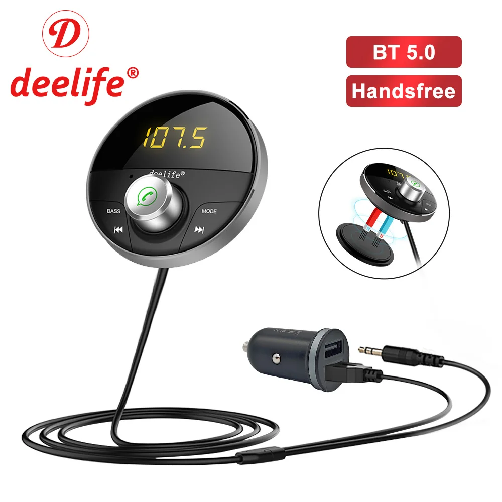 Deelife Bluetooth Aux Adapter In Car Handsfree Kit Bt 5.0 Ricevitore Audio Per Auto Phone Vivavoce Carkit Trasmettitore Fm