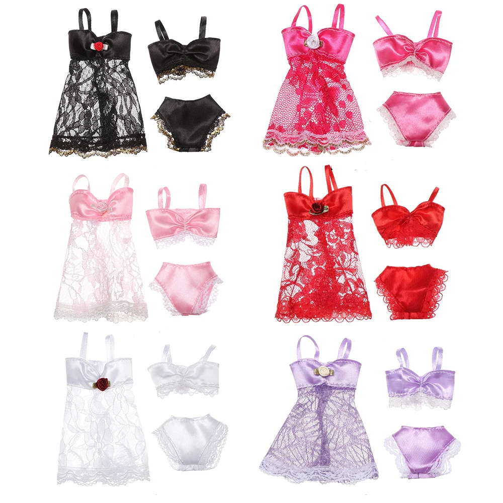 Pigiama 3 Pz/Set Colorato 3 In 1 Abbigliamento Intimo Lingerie Reggiseno Abito Pizzo Accessori Per La Casa Vestiti Per Barbie Doll Giocattolo Fai Da T