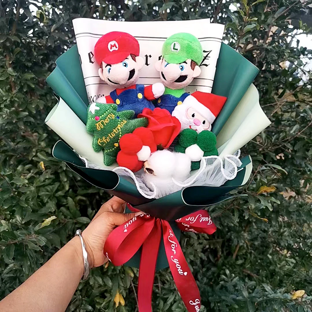 Super Mario Bros Christmas Plush Bouquet Doll Toys Con Sapone Rose Flower Peluche Bambola Giorno Di Natale/Regalo Di San Valentino
