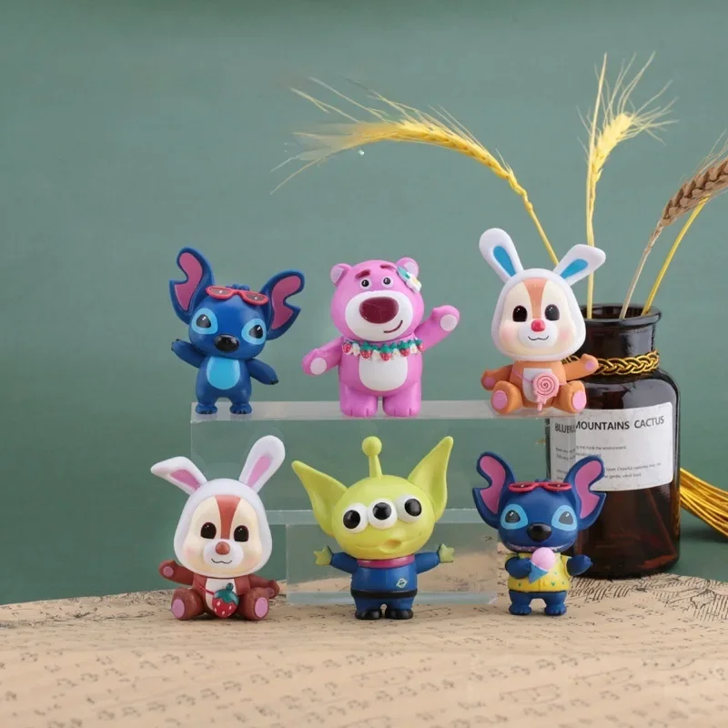 Anime Toy Stitch Handmade Super Cute Three Eyed Toy Story Lasso Strawberry Bear Chichitti Doll Cake Decoration Figurine