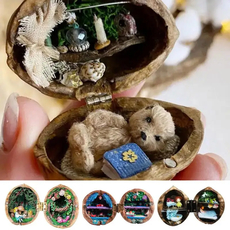 Noce Shell Doll House Tiny House Kit Handmade Tiny World Inside Noci Resina Miniatura Dollhouse Kit 3D Giocattolo Per Bambini Regalo