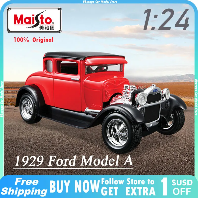 Maisto 1:24 1929 Ford Model A Model Car Diecast Edition Retro Vintage Alloy Luxury Vehicle Toy Classic Collection Ornaments Gift