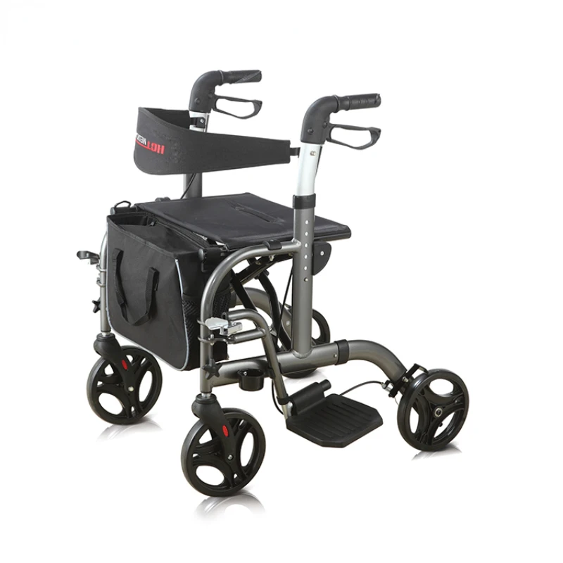 Upright Elderly Adjustable Handle Folding Aluminium Walking Aids Rollator Walk