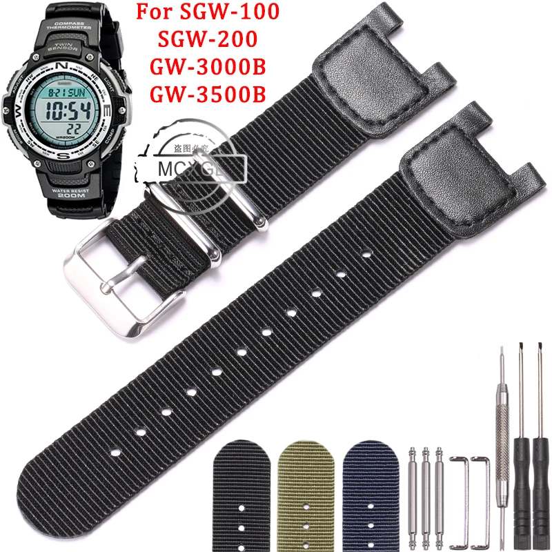 Cinturino In Pelle Di Nylon Per Casio Sgw-100 Sgw-200 Gw-3000B Gw-3500B Sostituzione Pathfinder Pas410 Band Accessori Per Orologi Sportivi Da Uomo