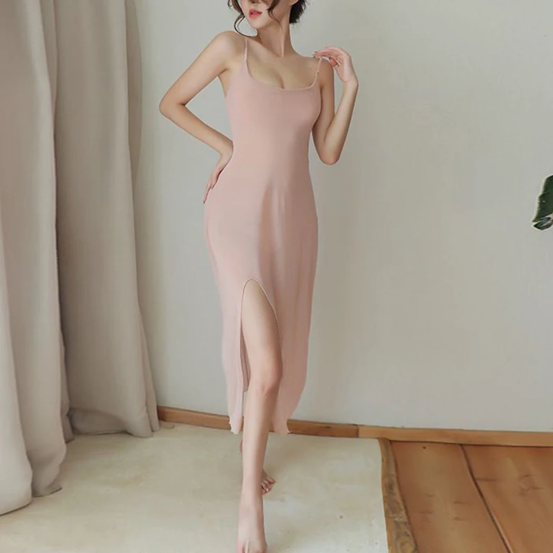 Canottiere Da Donna Full Slip Dress Sexy Lingerie Donna Con Spalline Sexy Lady Long Under Dress Solid Underskirt