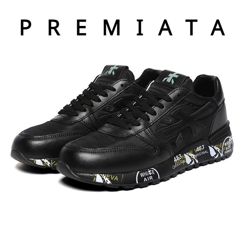 Premiata 2024 Scarpe Da Coppia Vintage Premiata Sneakers Con Struttura In Pelle Nera Scarpe Da Corsa Per Donna Scarpe Casual Firmate Di Moda
