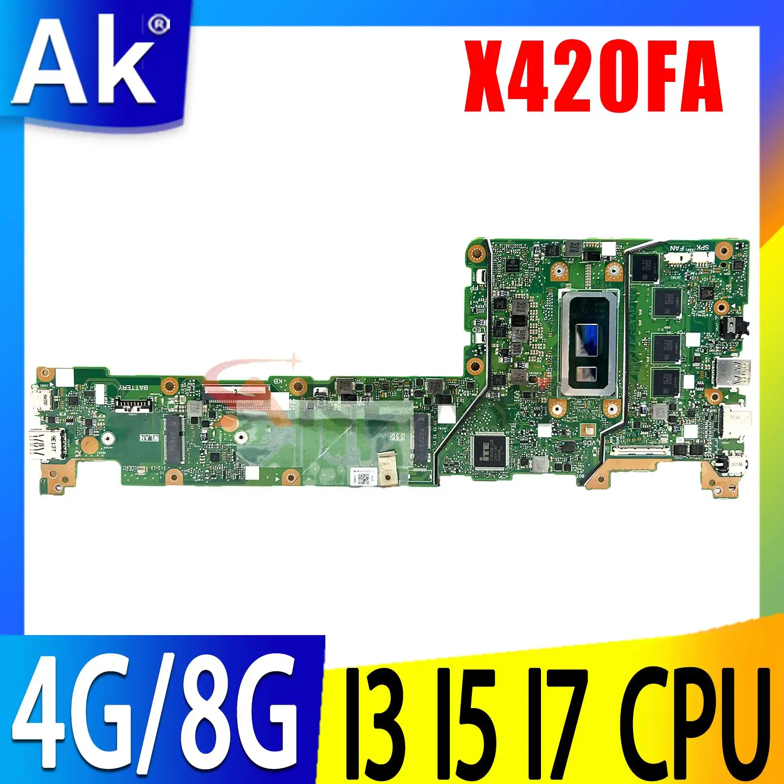 Scheda Madre X420Fa Per Asus Vivobook 14 F420Fa A420Fa X420F X420Fac Scheda Madre Del Computer Portatile I3 I5 I7 8Th/10Th Gen 4Gb/8Gb-Ram