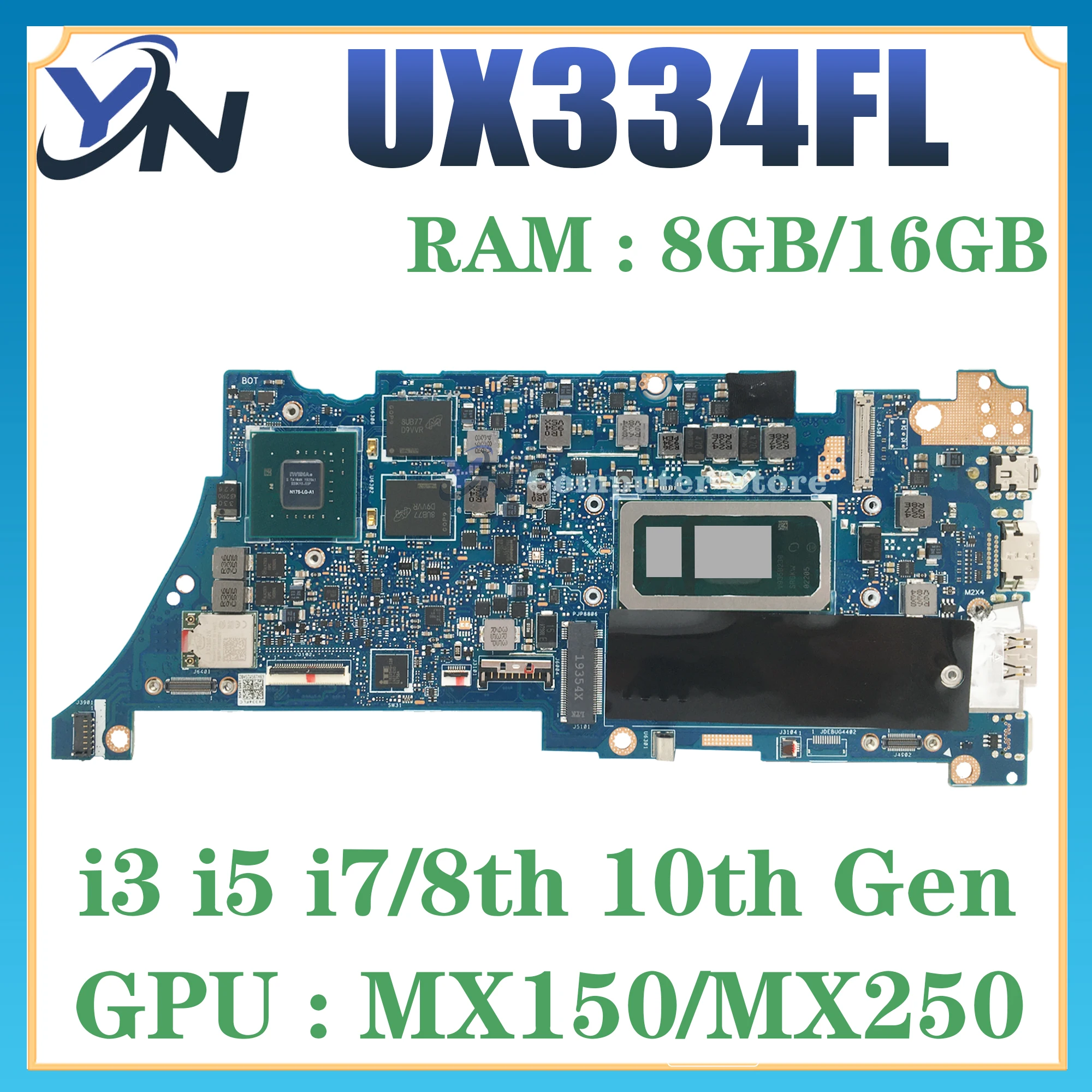 Scheda Madre Ux334Fl Per Scheda Madre Per Laptop Asus Zenbook Ux463Fl Ux434Fl Ux434Fac Con I3-I5-I7-8Th I5 I7-10Th Gen 8Gb/16Gb-Ram