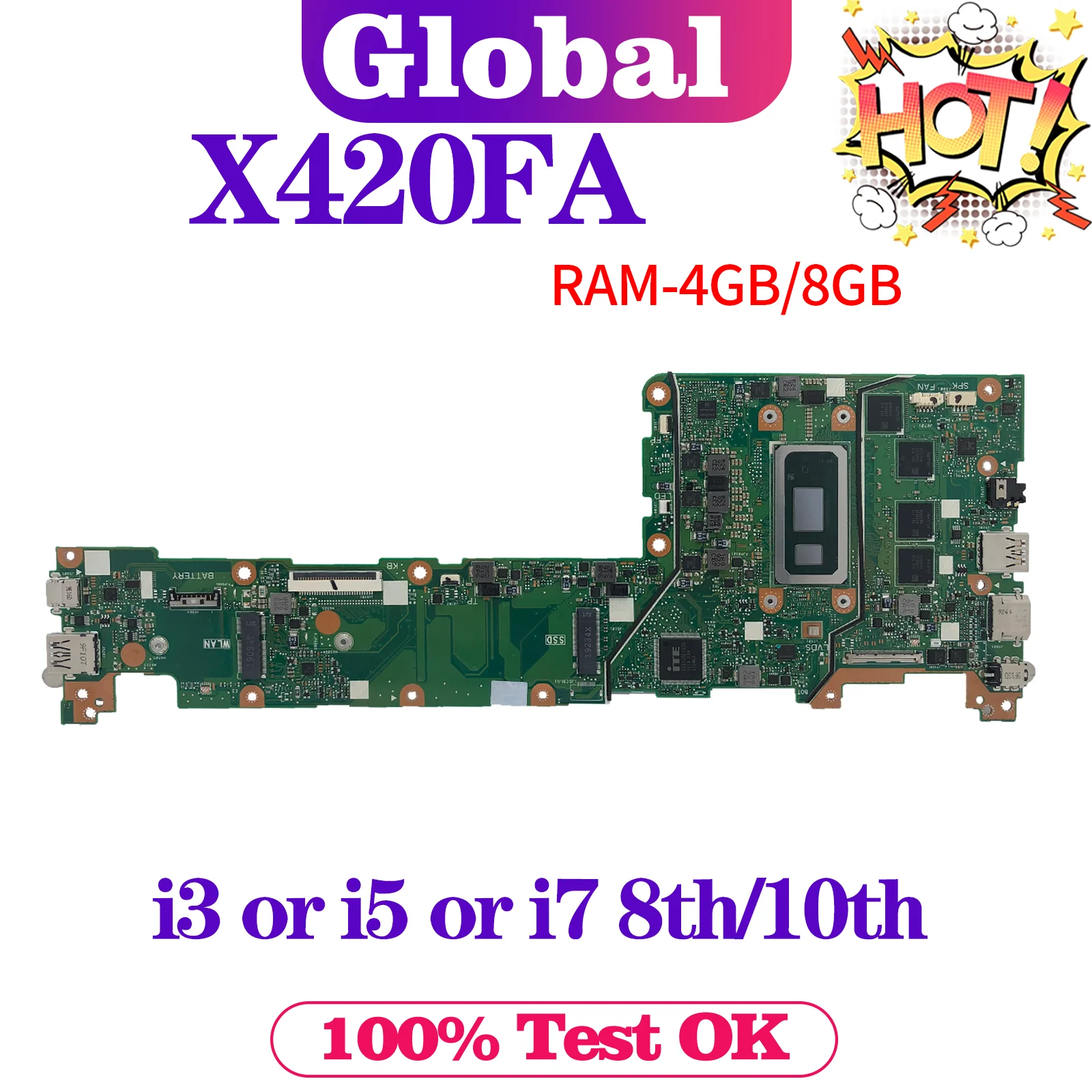Scheda Madre Kefu X420Fa Per Asus Vivobook 14 X420 F420Fa A420Fa X420F X420Fac Scheda Madre Del Computer Portatile I3 I5 I7 8Th/10Th Gen 4Gb/8Gb-Ram