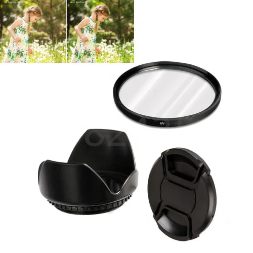 3In 1 Set 52Mm Fotocamera Filtro Uv + Lens Hood + Lens Capsfor Panasonic Lumix Dmc-Fz330 Fz300 Fz200 Fz150 Fz100 Fz60 Fz62 Fz48 Fz47 Fz40