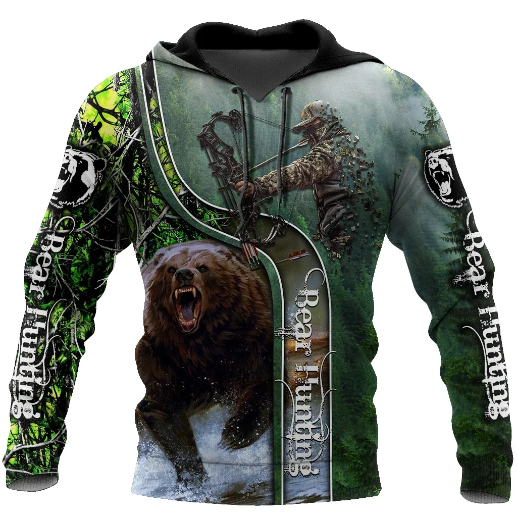 Uomo Hunter Camouflage Outwear Pullover Coat Clothes Animal Bear Hunting Print Felpe Con Cappuccio Oversize 6Xl Felpa Con Cappuccio